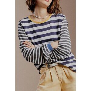 We The Free Women's Sawyer Stripe Tee Size Small Long Sleeve Tunic Navy Yellow